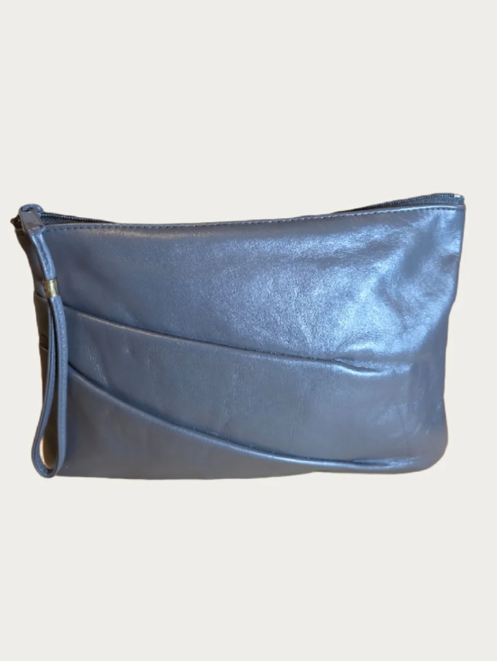 Vintage Antonia Genuine Leather Gray Wristlet Clutch EUC